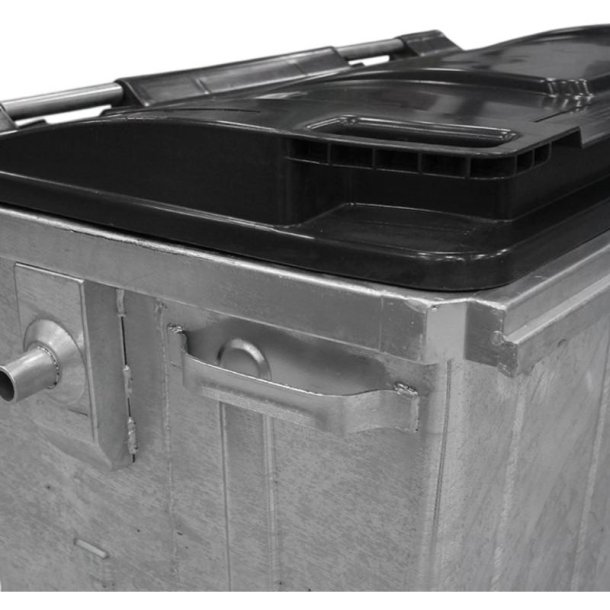 Engels St�lcontainer 770L med plastl�g og 4 hjul