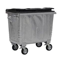 Engels St�lcontainer 660L med plastl�g og 4 hjul