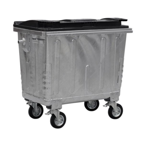 Engels St�lcontainer 660L med plastl�g og 4 hjul