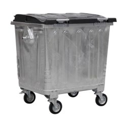 Engels St�lcontainer 660L med plastl�g og 4 hjul