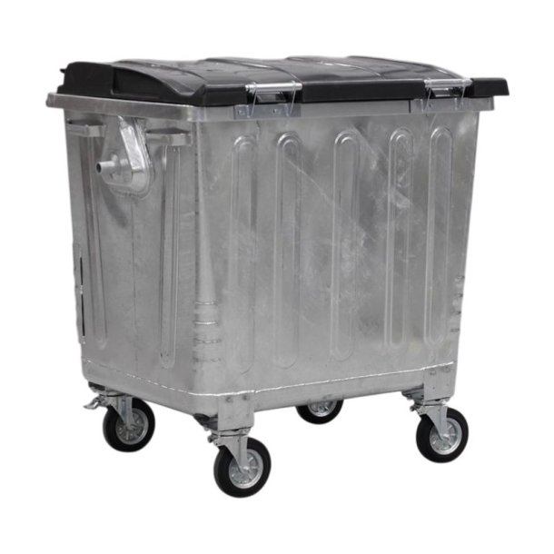 Engels St�lcontainer 660L med plastl�g og 4 hjul