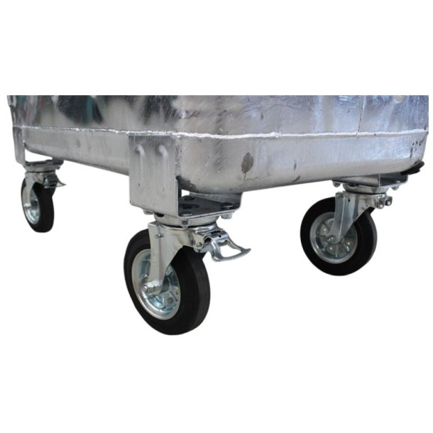 Engels St�lcontainer 660L med plastl�g og 4 hjul