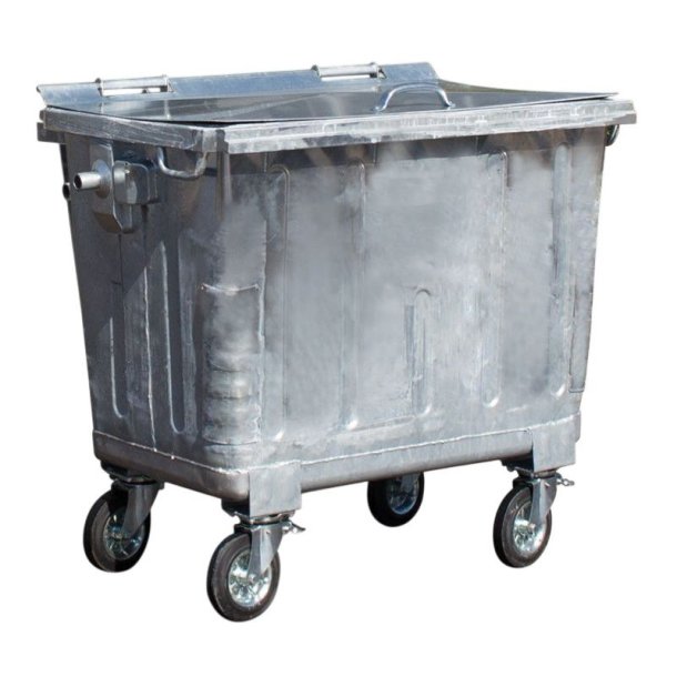 Engels St�lcontainer 660L med faldt st�ll�g og 4 hjul