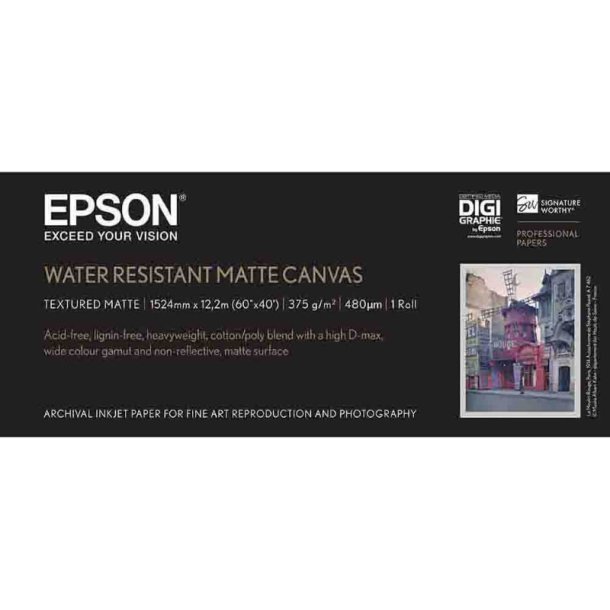 Epson 60" Water Resistant Matte Canvas - 1524mm x 12m - 375g/m&sup2; - 1 rulle papir 