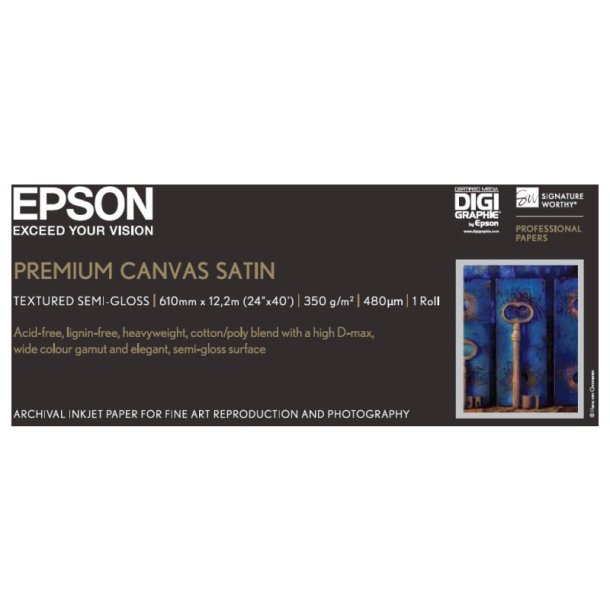 Epson 24" Premier Art - Satin Canvas - 610mm x 12,2m - 350g/m&sup2; - 1 rulle papir 