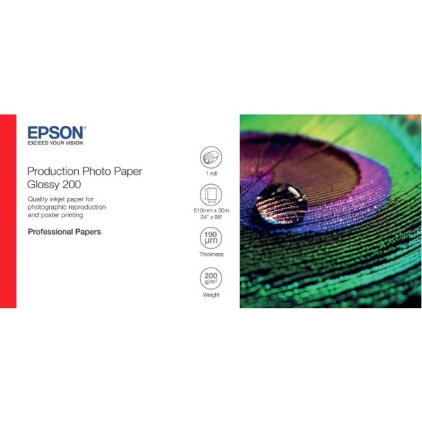 Epson 24" Produktion (PE) - Glossy - mikropors - 610mm x 30m - 200 g/m&sup2; - 1 rulle papir