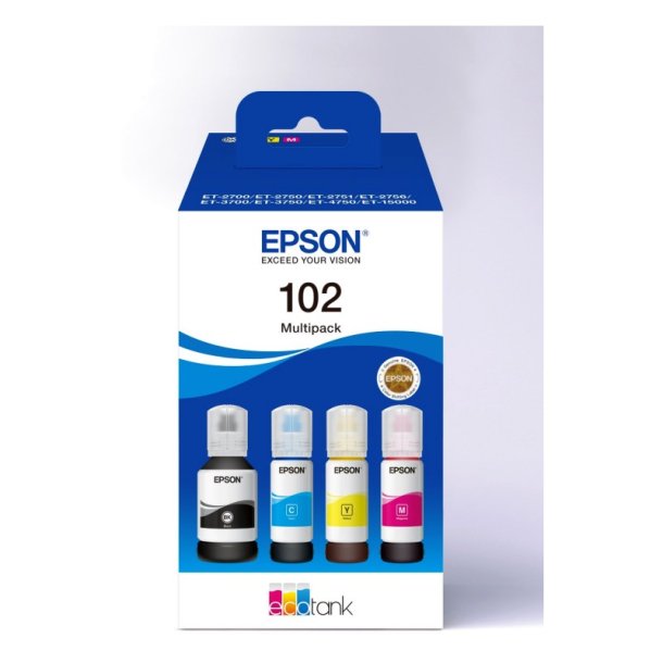 Epson original blkbeholder T102 Multipack&nbsp;- Ecotank - Sort, cyan, Magenta, Yellow - 127 ml/70 ml