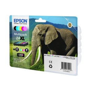 Epson original bl�kpatron T24XL Multipack - S/C/M/Y, Lys M, Lys C - 10/8,7/9,8 ml - 24XL Elefant