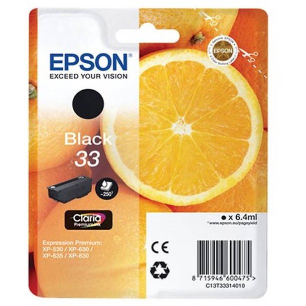 Epson original blkpatron T33 - Sort - 6,4 ml - 33 Appelsin