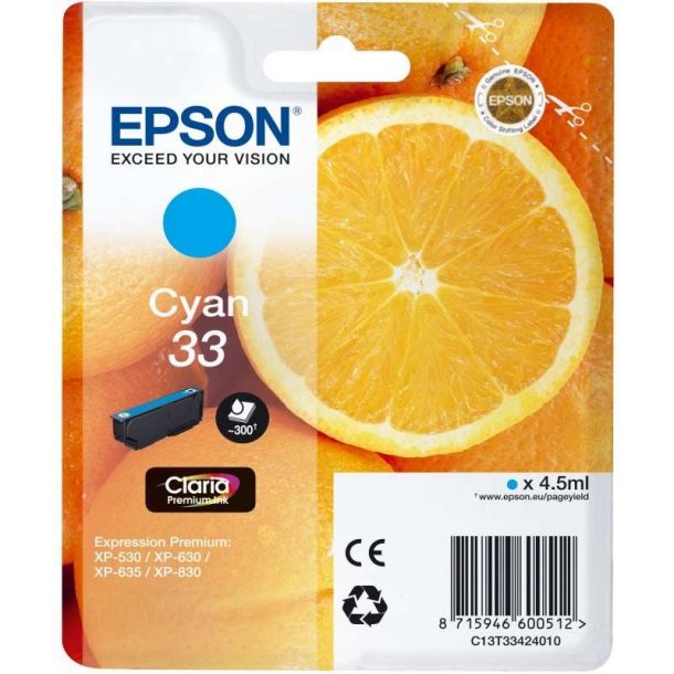 Epson original blkpatron T33 - Cyan - 4,5 ml - 33 Appelsin