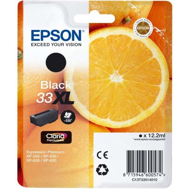 Epson original blkpatron T33XL - Sort - 12,2 ml - 33 Appelsin