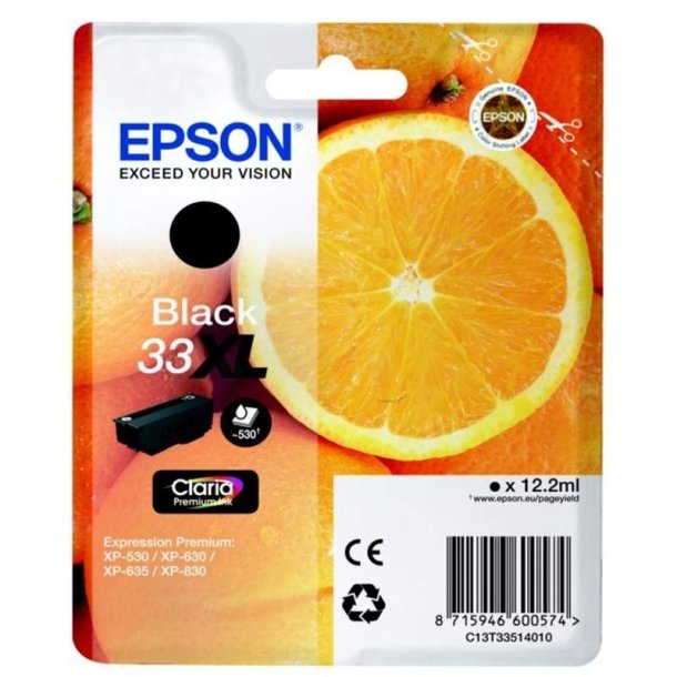 Epson original blkpatron T33XL - Sort - 12,2 ml - 33 Appelsin