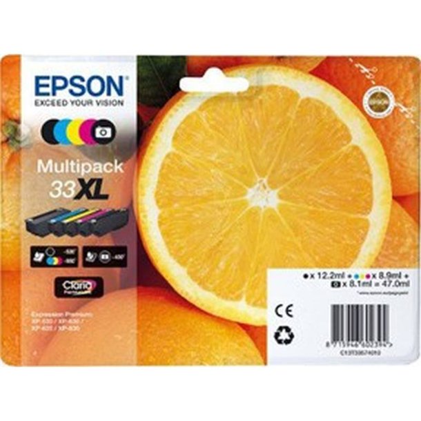 Epson original blkpatron T33XL Multipack - S/C/M/Y, Foto-Sort - 12,2/8,1/8.9 ml - 33XL Appelsin