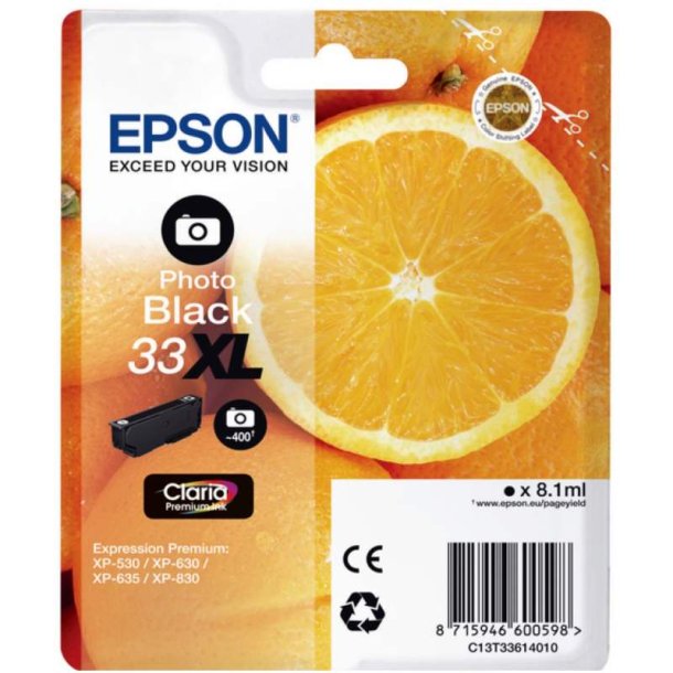 Epson original blkpatron T33XL - Foto-Sort XL - 8,1 ml - 33XL Appelsin