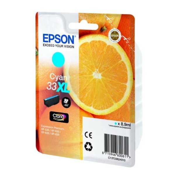 Epson original blkpatron T33XL - Cyan XL - 8,9 ml - 33XL Appelsin