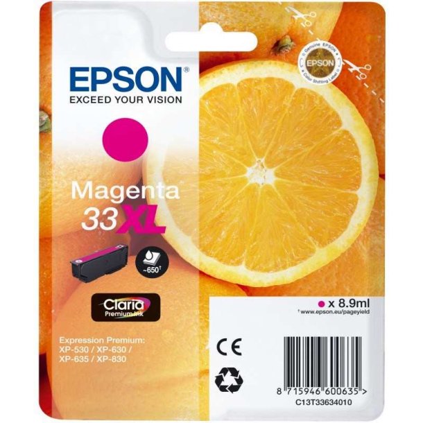 Epson original blkpatron T33XL - Magenta XL - 8,9 ml - 33XL Appelsin