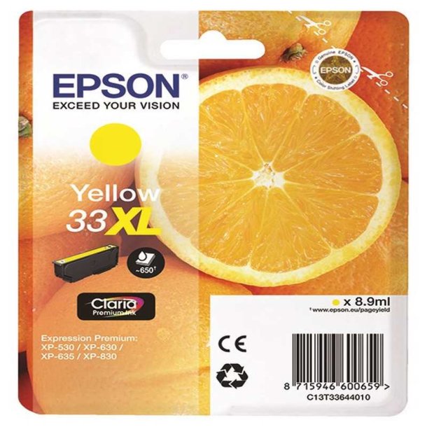 Epson original blkpatron T33XL - Yellow XL - 8,9 ml - 33XL Appelsin