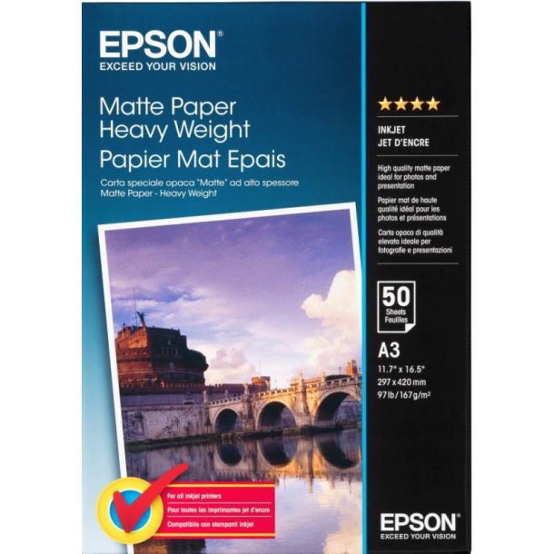 Epson Fotopapir - A3 - Heavyweight matte - 167g - 50 ark