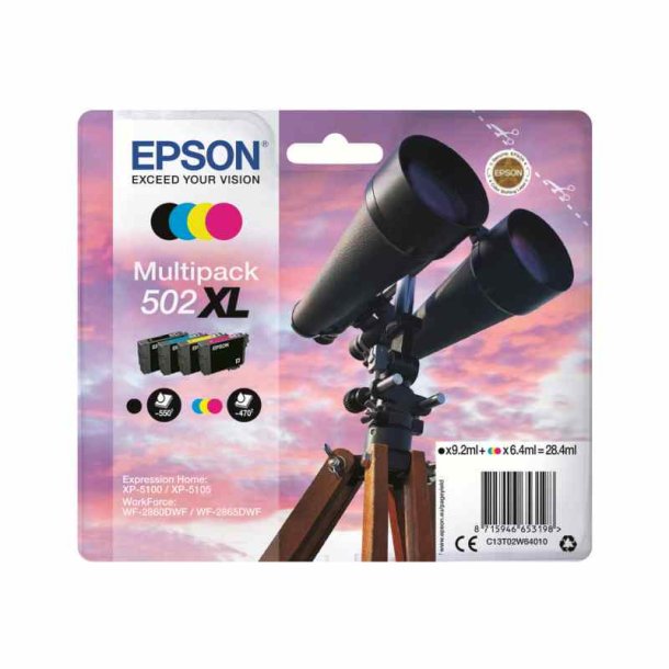 Epson original blkpatron T502XL Multipack - S/C/M/Y XL - 9,2/6,4 - 520XL Kikkert