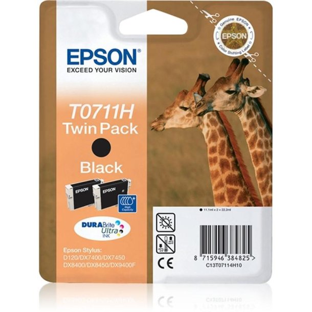 Epson original blkpatron T071 H Twinpack- Sort - 2x 11,1 ml - 071 Gepard