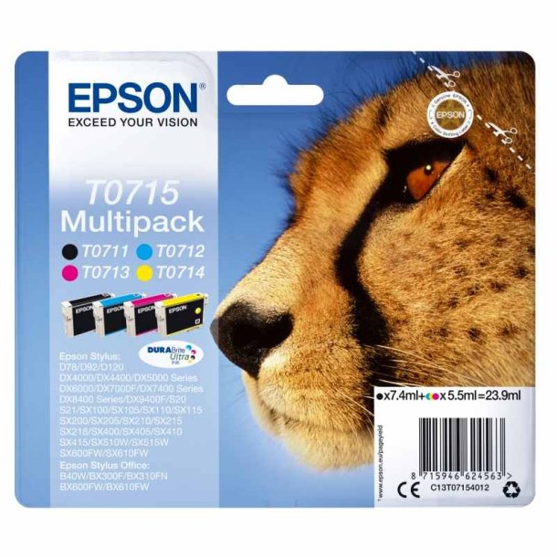 Epson original blkpatron T071 Multipack - Sort, Cyan, Magenta, Yellow - 7,4/5,5 ml - 071 Gepard