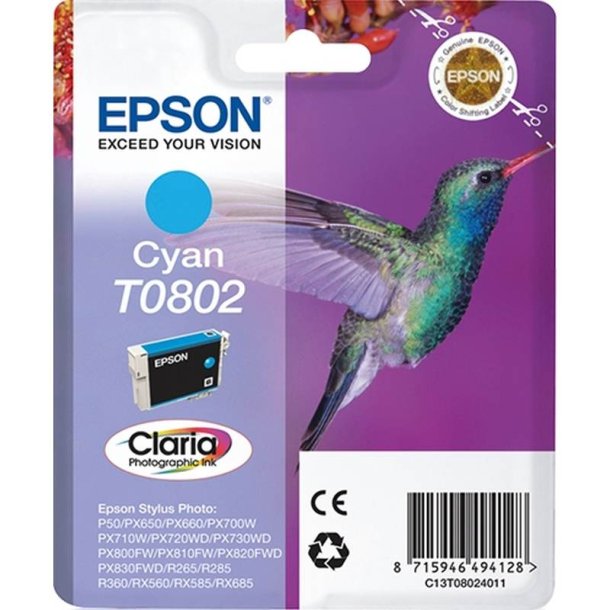 Epson original blkpatron T080 - Cyan - 7,4 ml - 080 Kolibri