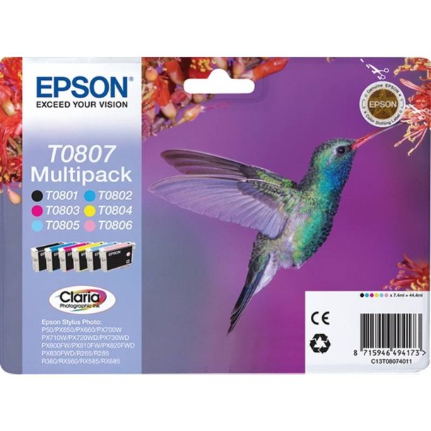 Epson original blkpatron T080 Multipack - S/C/M/Y, Lys Magenta, Lys Cyan - 7,4 ml - 080 Kolibri