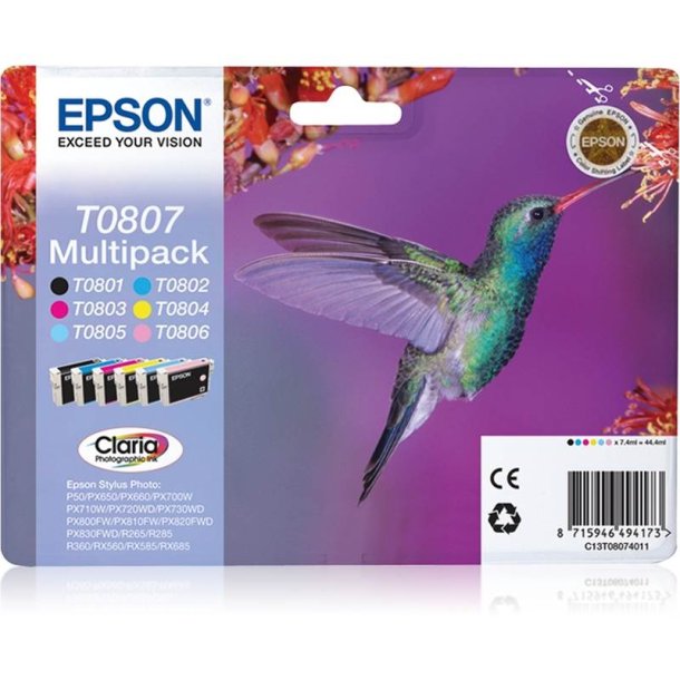 Epson original blkpatron T080 Multipack - S/C/M/Y, Lys Magenta, Lys Cyan - 7,4 ml - 080 Kolibri