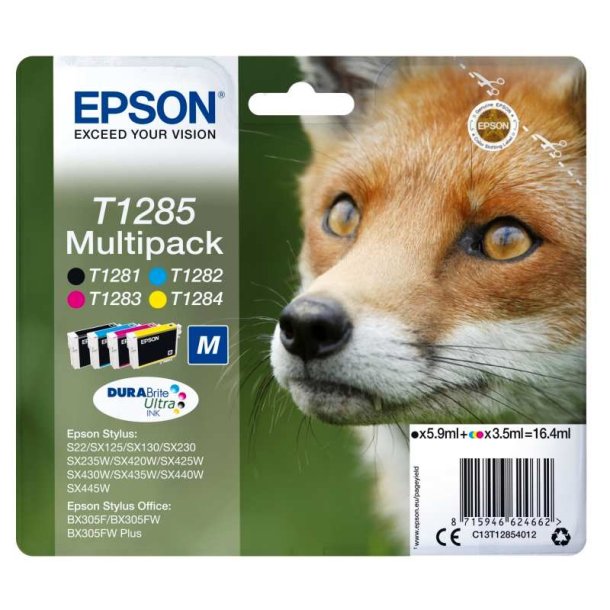 Epson original blkpatron T128 Multipack - Sort, Cyan, Magenta, Yellow - 5,9/3,5 ml - 128 Rv