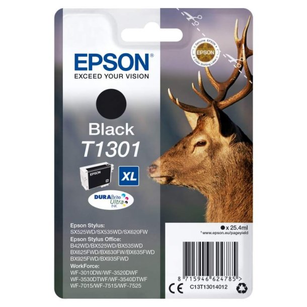 Epson original blkpatron T130 - Sort XL - 25,4 ml - 130 Kronhjort