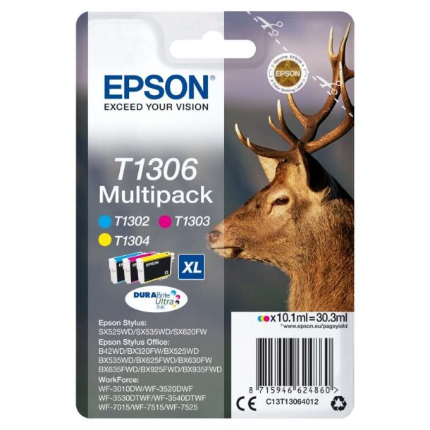 Epson original blkpatron T130 Multipack - Cyan, Magenta, Yellow - 10,1 ml - 130 Kronhjort