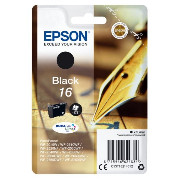 Epson original blkpatron T162 - Sort - 5,4 ml - 16 Pen og krydsord