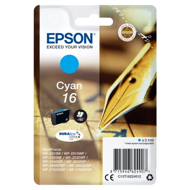 Epson original blkpatron T162 - Cyan - 3,1 ml - 16 Pen og krydsord