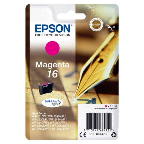 Epson original blkpatron T162 - Magenta - 3,1 ml - 16 Pen og krydsord