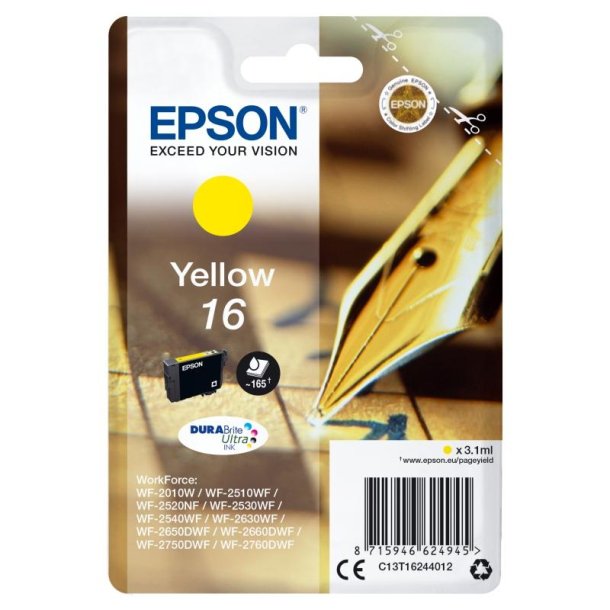 Epson original blkpatron T162 - Yellow - 3,1 ml - 16 Pen og krydsord