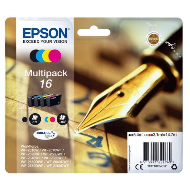 Epson original blkpatron T162 Multipack - S/C/M/Y - 5,4/3,1 ml - Pen og Krydsord