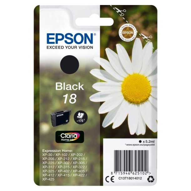 Epson original blkpatron T18 - Sort - 5.2 ml - 18 marguerit