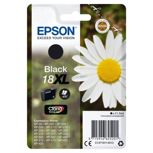 Epson original blkpatron T18XL - Sort XL - 11,5 ml - 18 marguerit