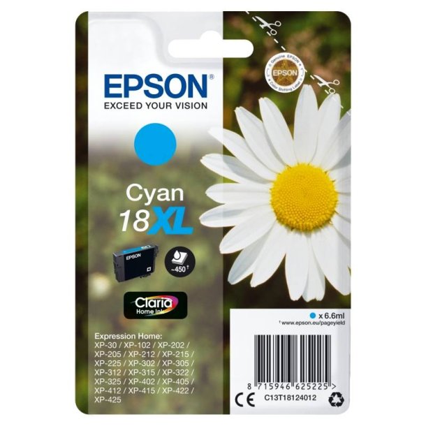 Epson original blkpatron T18XL - Cyan XL - 6,6 ml - 18 marguerit