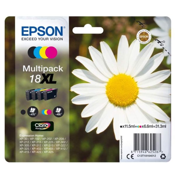 Epson original blkpatron T18XL Multipack - S/C/M/Y XL - 11,5/6,6 ml - 18 marguerit