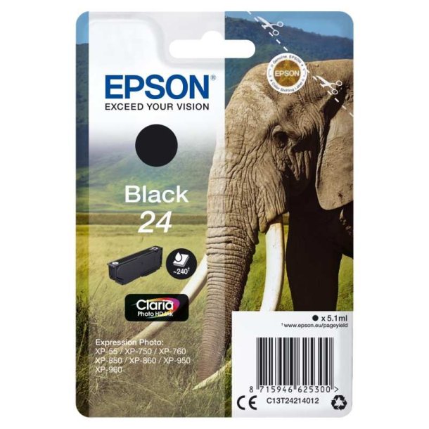 Epson original blkpatron T24 - Sort - 5,1 ml - 24 Elefant