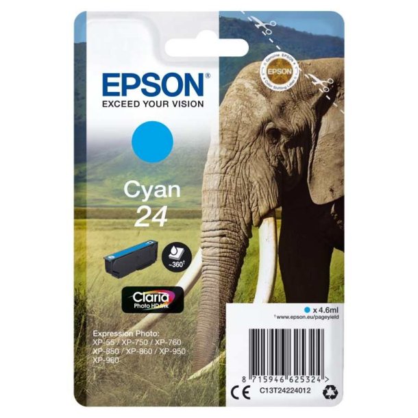 Epson original blkpatron T24 - Cyan - 4,6 ml - 24 Elefant