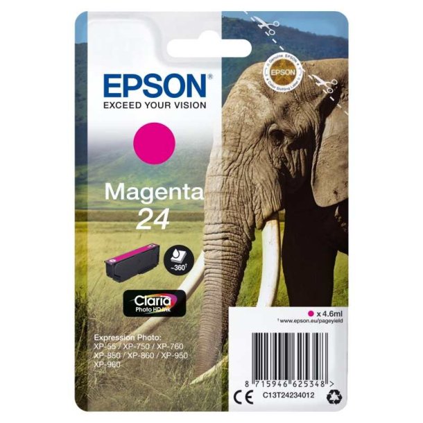 Epson original blkpatron T24 - Magenta - 4,6 ml - 24 Elefant