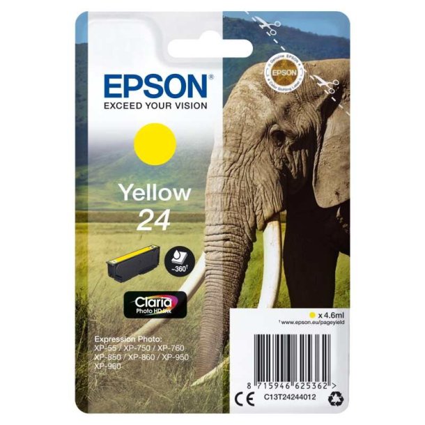 Epson original blkpatron T24 - Yellow - 4,6 ml - 24 Elefant