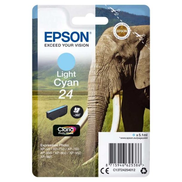 Epson original blkpatron T24 - Lys Cyan - 5,1 ml - 24 Elefant