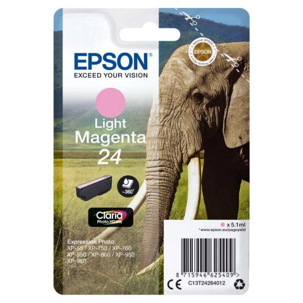 Epson original blkpatron T24 - Lys Magenta - 5,1 ml - 24 Elefant