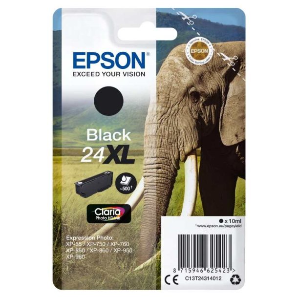 Epson original blkpatron T24XL - Sort - 10 ml - 24XL Elefant