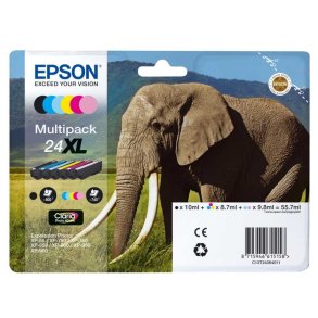Epson original bl�kpatron T24XL Multipack - S/C/M/Y, Lys M, Lys C - 10/8,7/9,8 ml - 24XL Elefant