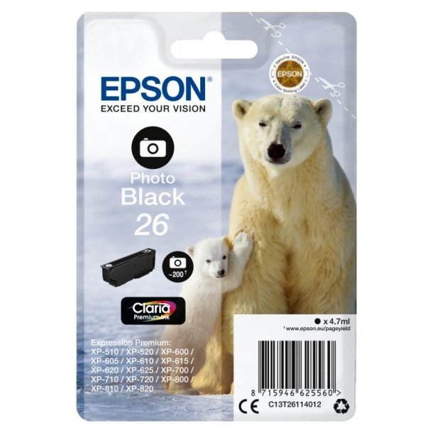 Epson original blkpatron T26 - Foto-Sort - 4,7 ml - 26 Isbjrn