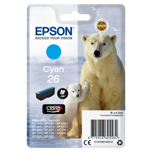 Epson original blkpatron T26 - Cyan - 4,5 ml - 26 Isbjrn